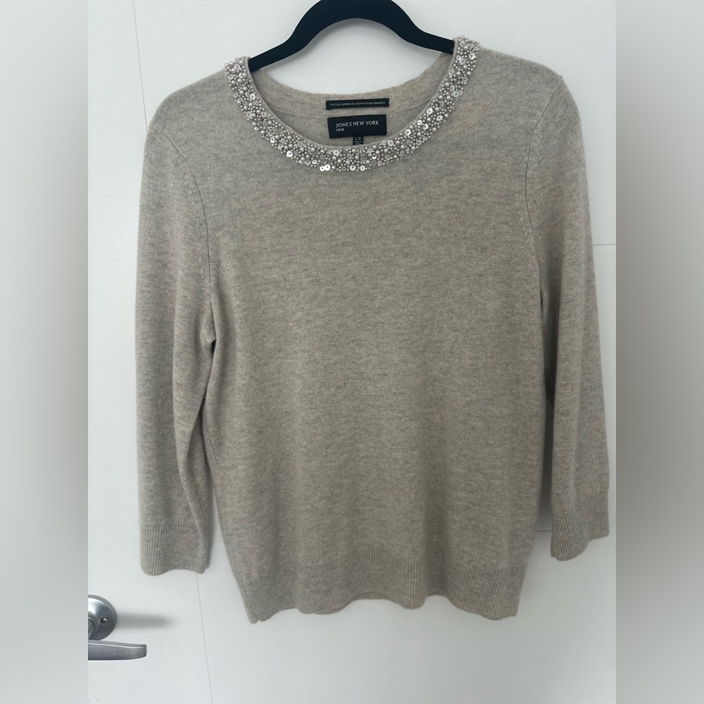 Two-Ply Cashmere Beaded Sweater by Jones New York – Women’s Size Large
